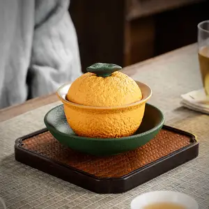 伟大的橘子三杯盖茶杯过滤茶具茶碗盖单个高档非热盖茶杯