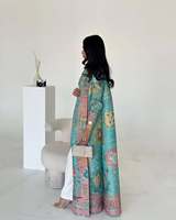 Manteau long imprimé turquoise pour femmes musulmanes, moderne, élégant, modeste, traditionnel, style Dubaï, chic, pour tous les jours et les fêtes