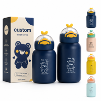 Bouteille d'eau isotherme en acier inoxydable 304 de 12/14 oz, motif dessin animé personnalisé, avec couvercle rabattable et paille, idéale pour les cadeaux d'enfants