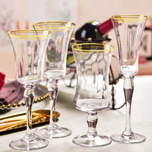 Luckygoods Groothandel Goud Omrande Bruiloft Versierde Dunne Glazen Bekers Custom Champagne Cups Goblet Wijn Glas BL220408-1