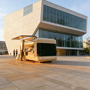 Carrito Móvil Dorado con Toldo Abierto para Operaciones de Café Especializado, Helados y Comida Rápida en la Playa, Acero Inoxidable, 4 Estantes - Product Image 5