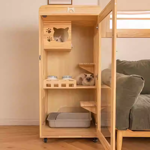 Cage à chat en bois massif de qualité supérieure, villa verticale pour chat avec plateformes à plusieurs niveaux pour les petits espaces, maison en bois pour chat personnalisable - Product Image 2