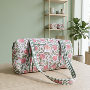 <b>Large</b> Luxury Sport Cotton Quilted Duffle Tote Shoulder <b>Bag</b> Floral Print Washable Eco-Friendly Yoga Shopping <b>Beach</b> Boho Weekender - Product Image 1