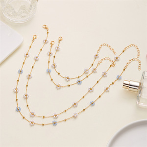 <span class=keywords><strong>Collana</strong></span> Girocollo Delicata con Fiore <span class=keywords><strong>di</strong></span> Perle, Placcata in Oro 18K, Materiale in Lega Impermeabile, Ciondolo a Margherita per Donne - Product Image 4
