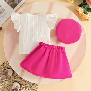 Set di <span class=keywords><strong>Abbigliamento</strong></span> Estivo Personalizzato per Neonata, 3 Pezzi: Maglietta a Costine con Fiori 3D, Culotte e Berretto - Product Image 5