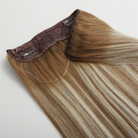 Extensions de cheveux humains brésiliens Remy teints, invisibles, à clipser, effet halo, lisses et saines, double trame machine