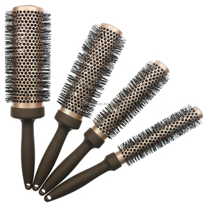 Custom private label long ceramic aluminum barrel styling hair round brush for professional salon use