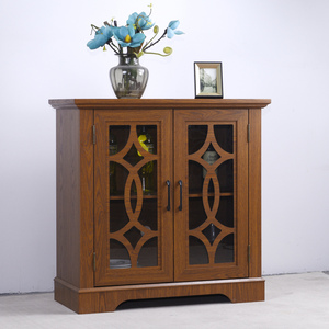 Buffet spacieux avec 2 portes vitrées, étagère réglable, meuble de rangement en MDF chêne foncé - Product Image 6