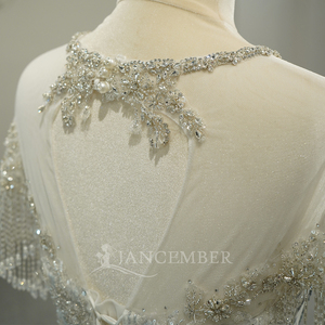 Jancember GT26002 Hermosos vestidos de novia cortos con borlas y corte sirena para mujer - Product Image 6