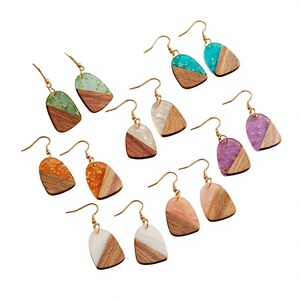 Fashionable Resin & Wood Hoop <b>Earrings</b> <b>Cute</b> Gold Plated Glitter Handmade High Quality Bohemian Style Women's Jewelry for Woman - Product Image 1