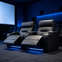 Fauteuils de cinéma modernes de luxe en cuir noir, sièges inclinables électriques pour home cinéma, canapé avec éclairage ambiant LED et porte-gobelets
