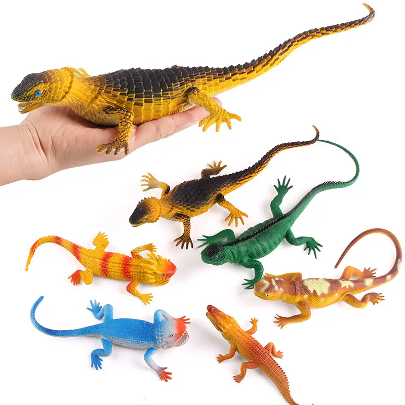 Plastik kertenkele oyuncak modeli simülasyon vahşi sürüngen bukalemun 6 bir çanta içinde paketlenmiş, 3-9 yaşında çocuk erken eğitim oyuncaklar.