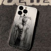 Coque de téléphone transparente pour iPhone 16 17 18 Pro Max 14 13 12 avec motif homme esquisse, accessoires mobiles, coque arrière transparente