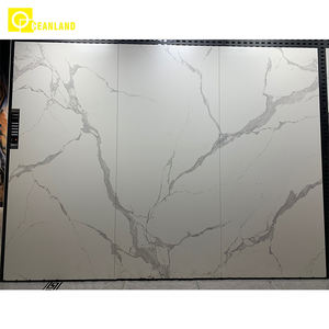 Mur de salon blanc marbre surface lisse céramique brillante porcelaine quartz dalle carreaux pierre frittée grandes dalles - Product Image 1