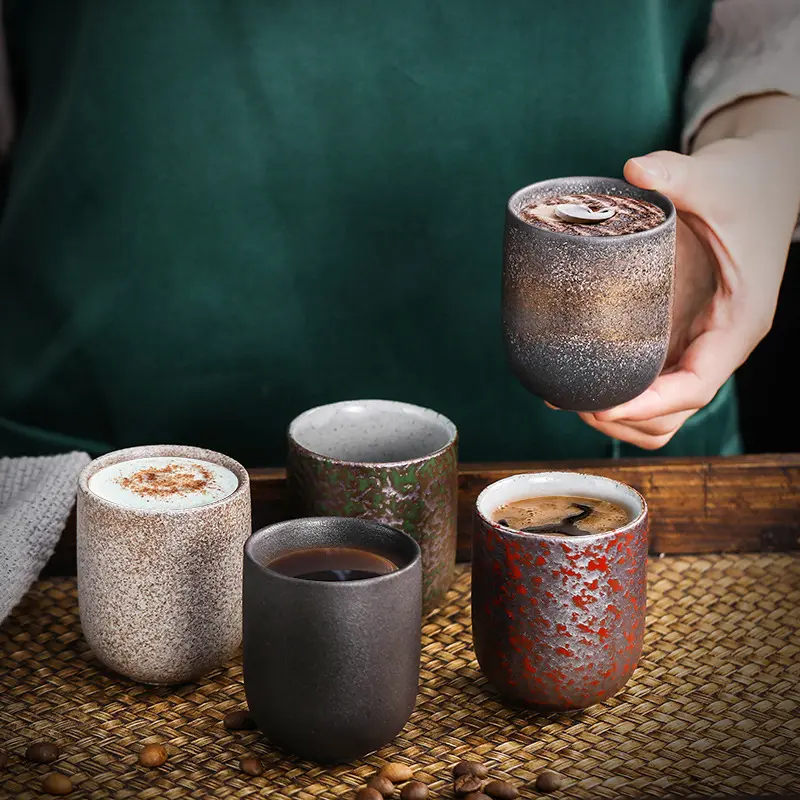 日本の粗い陶器100ml中国のティーカップエスプレッソ粘土アラビアの漏斗コーヒーカップ