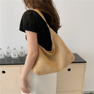 Woven <b>Large</b> Capacity Handbag Korean Ins Style Fashion Tote Bag Elegant Casual Underarm Bag For Daily Use - Product Image 3