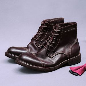 Goodyear Premium Hand-Woven Lace-Up Men's Shoes, Three-Pointed Buckle, Buffalo Leather Round Top, High-Top Cowhide <b>Boot</b> - Product Image 2