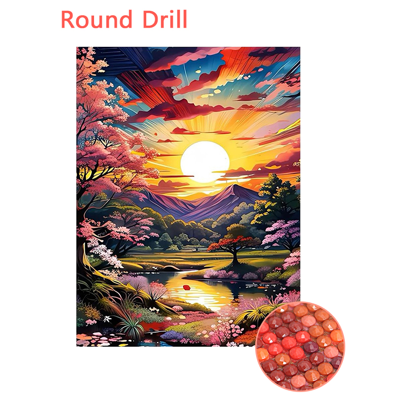 Nature Landscape Forest Sunset-Round Drill