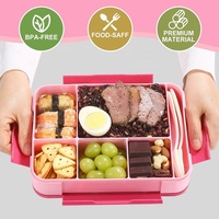 Boîte à lunch Bento pour adultes et enfants Boîte à sandwich en plastique Boîte à nourriture à emporter avec 6 compartiments et ustensiles