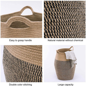Woven <b>Storage</b> <b>Basket</b> Round Extra <b>Large</b> Cotton Rope Handle Washable Laundry <b>Basket</b> Clothing Organizer - Product Image 4