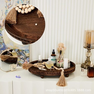 Wooden Beaded <b>Tray</b> Round Solid Wood <b>Storage</b> <b>Tray</b> For Home Decor Coffee Shop Use - Product Image 2