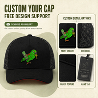 Gorra de Béisbol Premium OEM de 5 Paneles, Estructurada, de Algodón, con Parche de Goma de Loro, Estampado Completo, Visera Curva, Ajustable, Estilo Urbano
