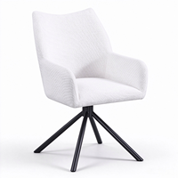 Fauteuil moderne à dossier haut en tissu blanc rembourré avec pieds en métal noir robustes, base pivotante à 360 degrés pour une utilisation dans le salon