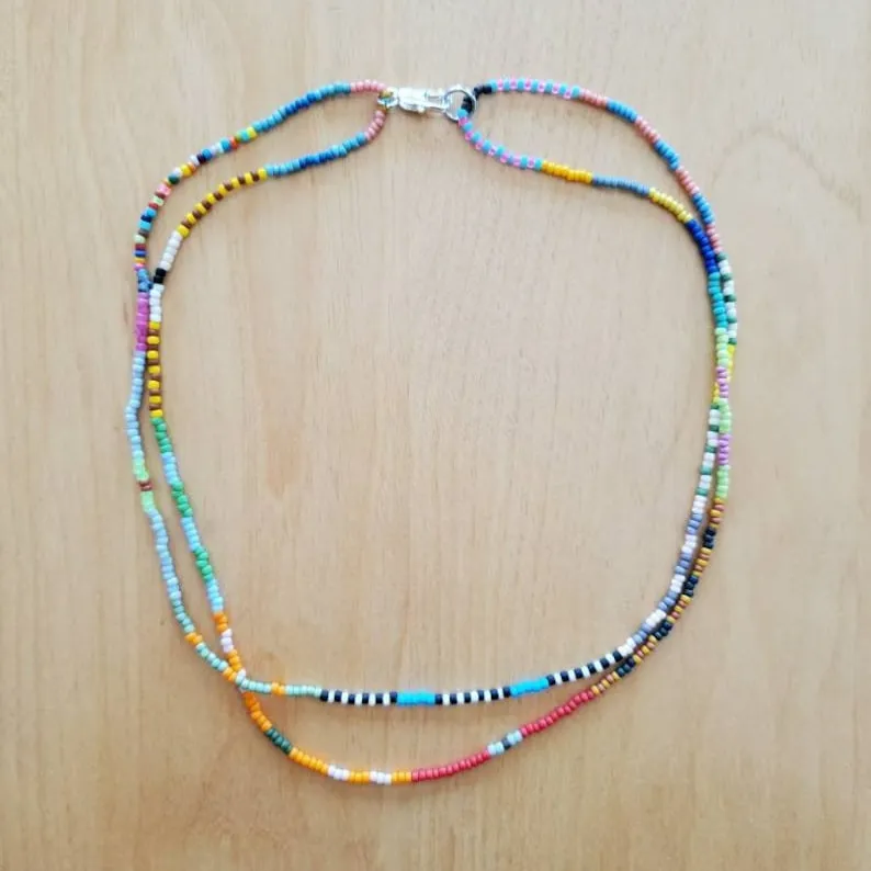 Hot Selling Custom Double Strand Perlen Schicht Halskette Mädchen verstellbare DIY Multi color Seed Beads Halskette Schmuck