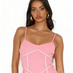 Abiti da club con spalline sottili, scollo a V, bordi a contrasto, corsetto, mini abiti aderenti per serate fuori casa - Product Image 3