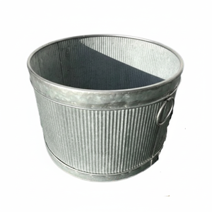 Maceta redonda de Metal galvanizado con diseño de revestimiento con asa para balcón, Patio, decoración para sala de estar, macetas de flores - Product Image 1