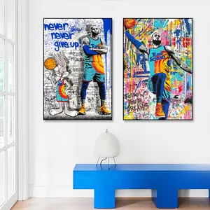 거리 벽 예술 유명한 농구 선수 낙서 예술 그림 영화 테마 캔버스 예술 포스터 및 인쇄 그림