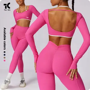 TexUni Contrasting Back Long Sleeve Yoga Set With A Sense Of Luxury Versatile Contrasting Suspender Athletic Workwear Yoga Suit