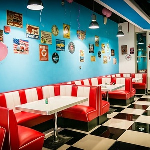 Conjunto de Asientos de Estilo Retro de los Años 50 para Comedor, Mesa y Sillas de Cuero PU Rojo y Blanco, Muebles de Estilo Americano para Cafetería - Product Image 2
