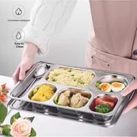 Assiette carrée en acier inoxydable 304 avec couvercle, pour préparation de repas, stockage alimentaire, compatible micro-ondes