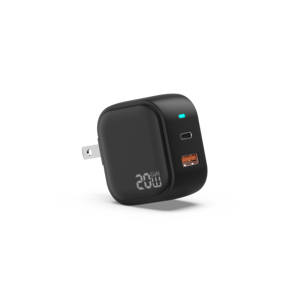Promotional Business Gifts Phone Charger Black EU Plug 20W USB a + C Wall Charger PD 20W Adapter With Led Light