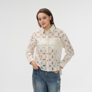 Blusas de Mujer al por Mayor, Camisas de Manga Larga con Encaje Calado, Blusas Elegantes para Mujer - Product Image 1