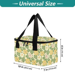 Hawaii Hibiscus Flower Print Two Handles Small <b>Insulated</b> <b>Lunch</b> <b>Box</b> Custom Design Reusable Cooler <b>Lunch</b> Bag for Women - Product Image 3