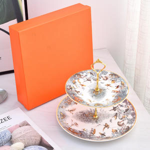 New European Luxury Bone China 2-layer <b>Cake</b> Plate for Afternoon Tea - Product Image 2