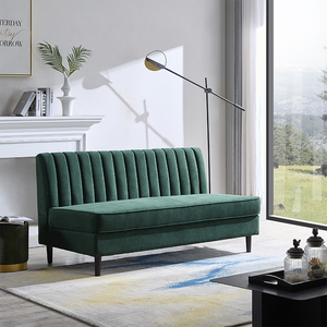 Sofá Loveseat Tapizado en Terciopelo Verde sin Brazos, Sofá Moderno con Respaldo en Forma de Canal para el Hogar, Entrega Rápida - Product Image 5