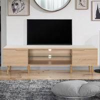 Meuble TV haut en chêne jaune, style rustique moderne et personnalisable, avec pieds, pour salon