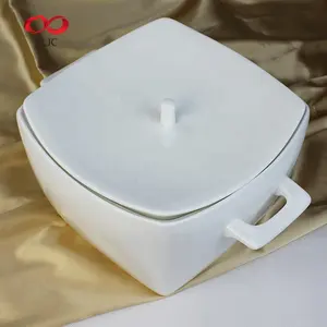 Vaisselle en gros De Soupe En Céramique Blanche Avec Couvercle
