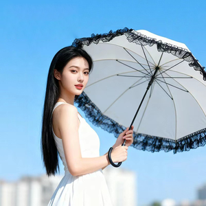 Parapluie pagode de luxe 16K, style droit, pour adultes, <span class=keywords><strong>mariage</strong></span>, longue <span class=keywords><strong>dentelle</strong></span>, poignée princesse, semi-automatique, rotation simple, polyester - Product Image 2