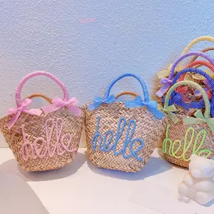 2024 Handmade Dệt Rơm Bãi Biển Tote Túi Phù Dâu Túi Quà Tặng Hợp Thời Trang Thư Rơm Dệt Túi Xách Bãi Biển Cho Phụ Nữ