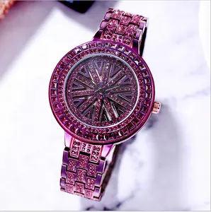 Reloj de pulsera con esfera de diamante para mujer, Funda de cristal y correa giratoria, color púrpura, 38MM, precio barato