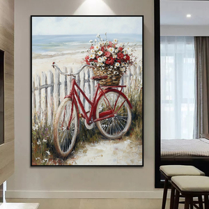 Handmade Hiện Đại 3D Bức Tranh Tường Coastal Seascape Với Xe Đạp Và Hoa Trang Trí Nội Thất Vải Tác Phẩm Nghệ Thuật Phong Cảnh Chủ Đề - Product Image 2