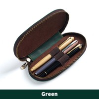 Stock Expédition Crazy Horse Véritable Fermeture Éclair En Cuir Sac À Stylo D'école pour Étudiant Plusieurs Couleurs Papeterie Cas Porte-Crayon