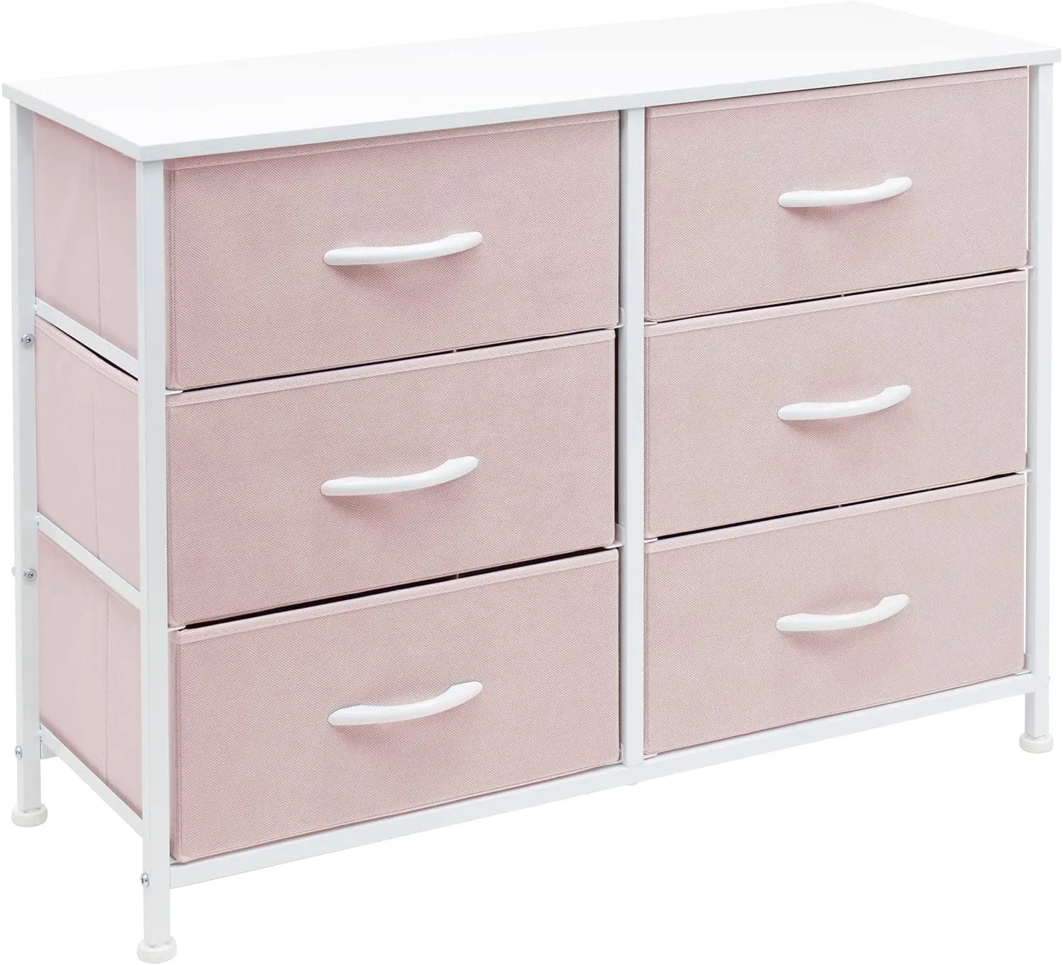 Hot Sale Pink Fabric Modern Bedroom Furniture Spacing Saving Storage 6 Drawers Chest Of Drawer Dressers