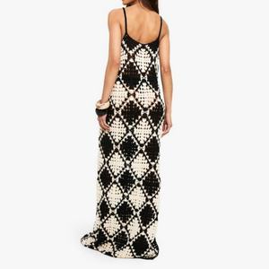 เดรสยาวโครเชต์สายเดี่ยวลายเรขาคณิตสำหรับผู้หญิงขายดีช่วงซัมเมอร์  ผ่าข้าง  ชุดเดรสไปทะเล - Product Image 2