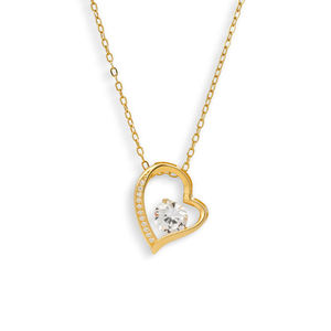 Collar con Colgante de Latón Personalizado al por Mayor, Joyería Geométrica, Amor Eterno, Corazón Brillante con Gemas y Diamantes de Imitación, Joyería Impermeable - Product Image 1