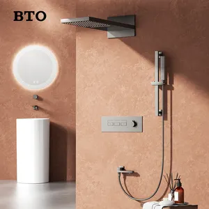 BTO 욕실 샤워 시스템 듀얼 헤드 세트 벽걸이 형 온도 조절 욕실 세트 샤워